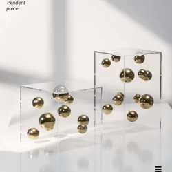 modern geometric metal ball sculpture in acrylic display box – minimalist desktop art decor