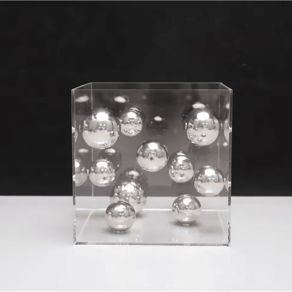 Modern Geometric Metal Ball Sculpture In Acrylic Display Box Minimalist Desktop Art Decor 1