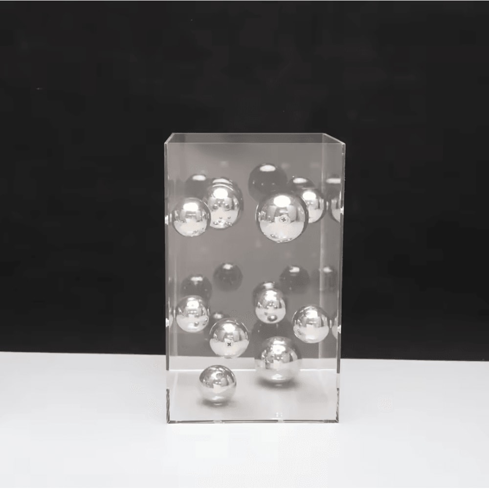 Modern Geometric Metal Ball Sculpture In Acrylic Display Box Minimalist Desktop Art Decor 2