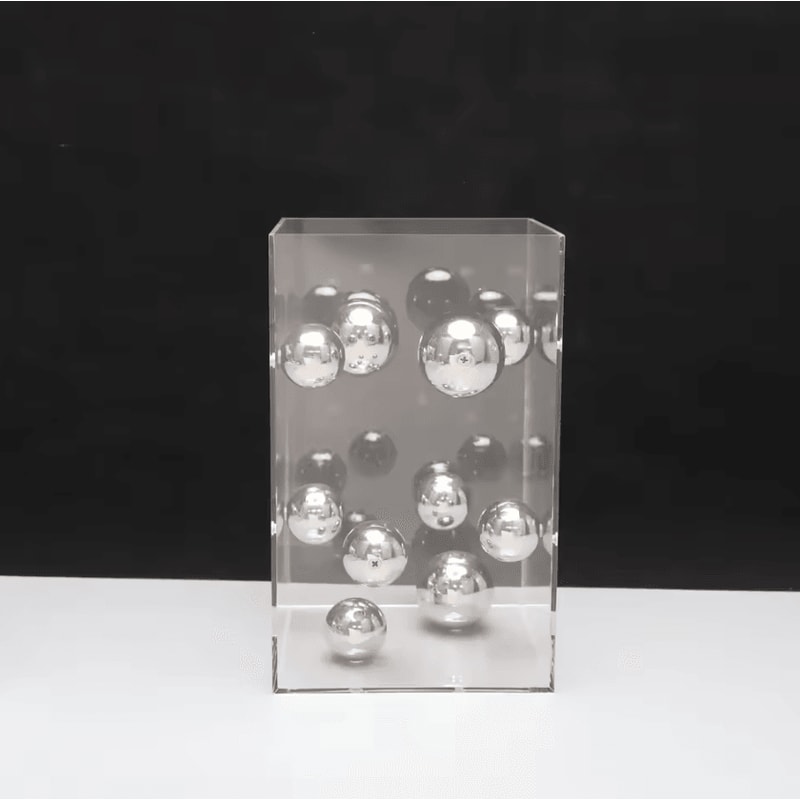 Modern Geometric Metal Ball Sculpture In Acrylic Display Box Minimalist Desktop Art Decor 2
