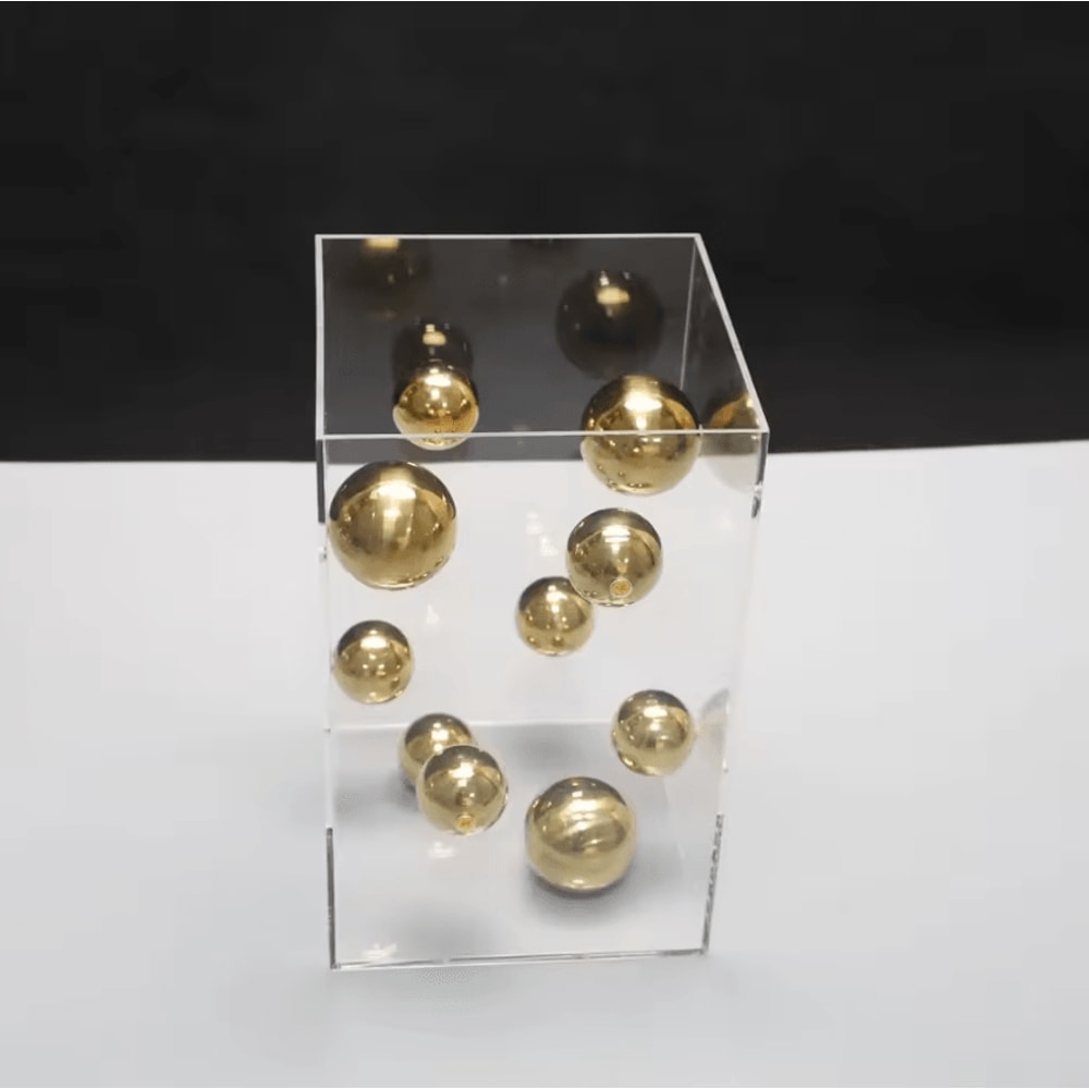 Modern Geometric Metal Ball Sculpture In Acrylic Display Box Minimalist Desktop Art Decor 4