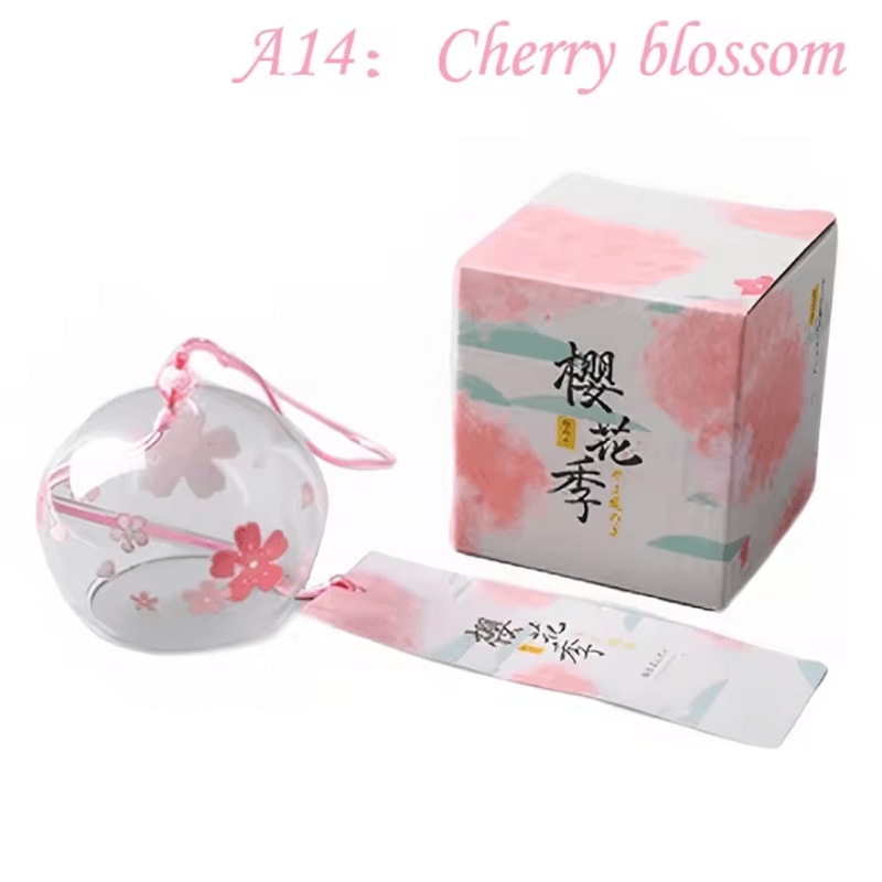 Japanese Glass Furin Wind Chime Sakura Cherry Blossom Hanging Bell Decor 14