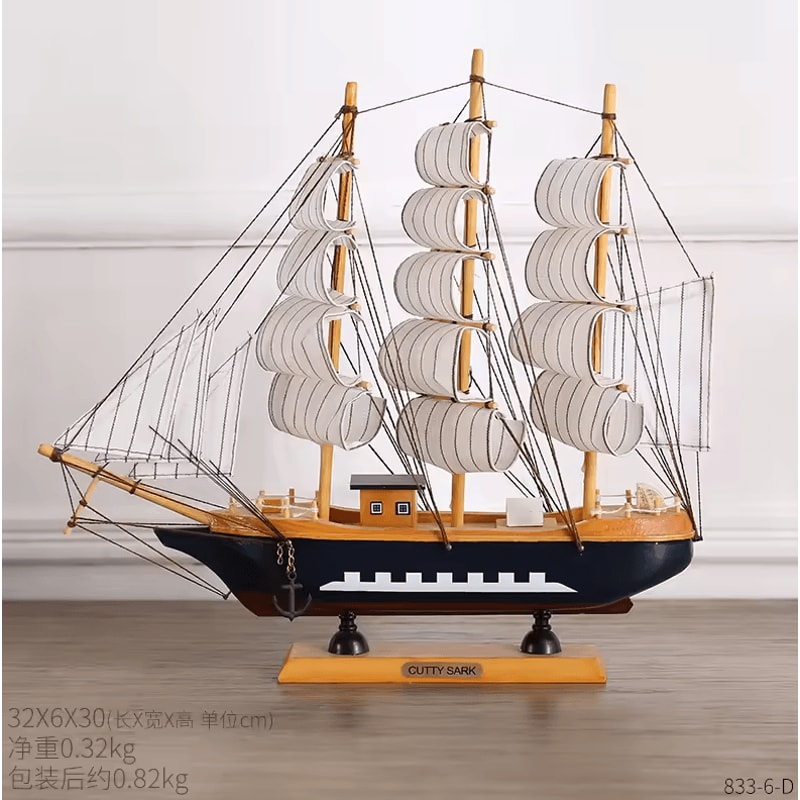Mediterranean Wooden Sailboat Model Vintage Nautical Desk Decor Coastal Home Accent 11