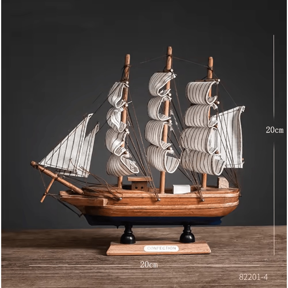 Mediterranean Wooden Sailboat Model Vintage Nautical Desk Decor Coastal Home Accent 3