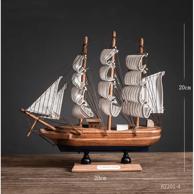 Mediterranean Wooden Sailboat Model Vintage Nautical Desk Decor Coastal Home Accent 3