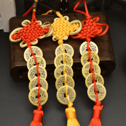 chinese knot five emperors coin charm – feng shui prosperity & protection hanging decor