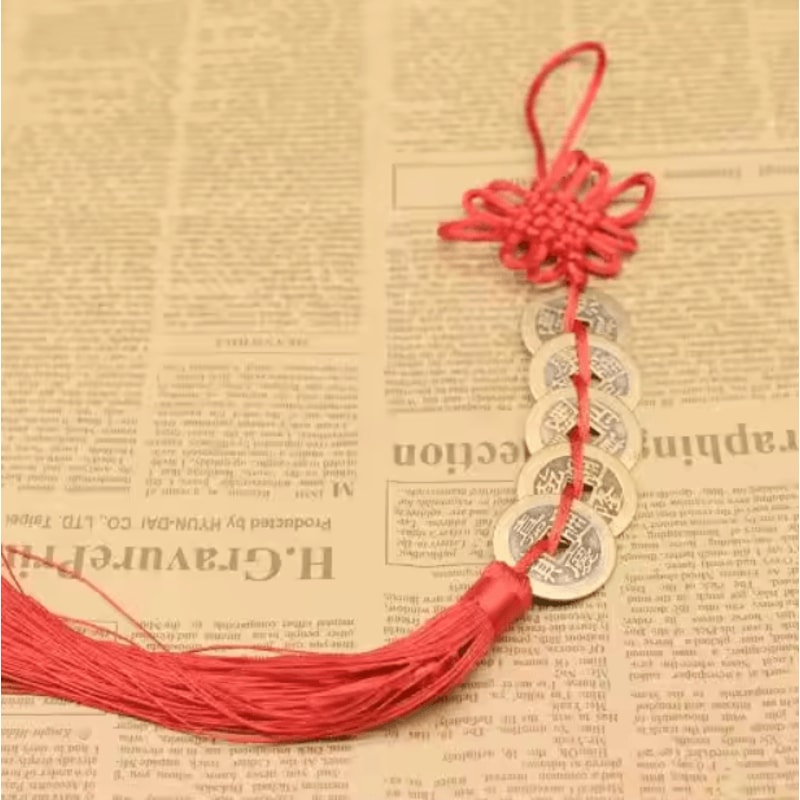 Chinese Knot Five Emperors Coin Charm Feng Shui Prosperity Protection Hanging Decor 4