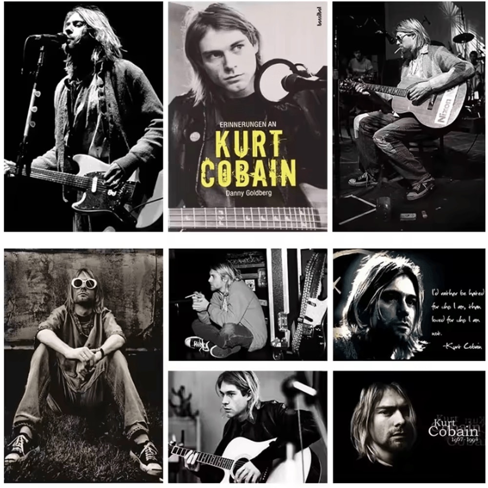 Vintage Kurt Cobain Black White Canvas Poster Retro Rock Wall Art Decor 0