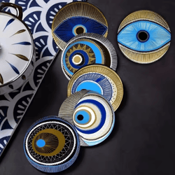 evil eye wooden coaster set – 6pcs protective drink mats for home decor