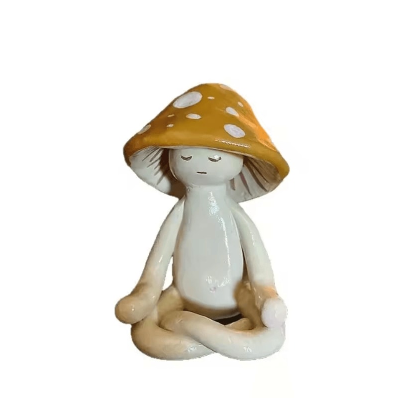 Meditation Yoga Mushroom Figurine Set Cute Resin Desktop Zen Decor 1