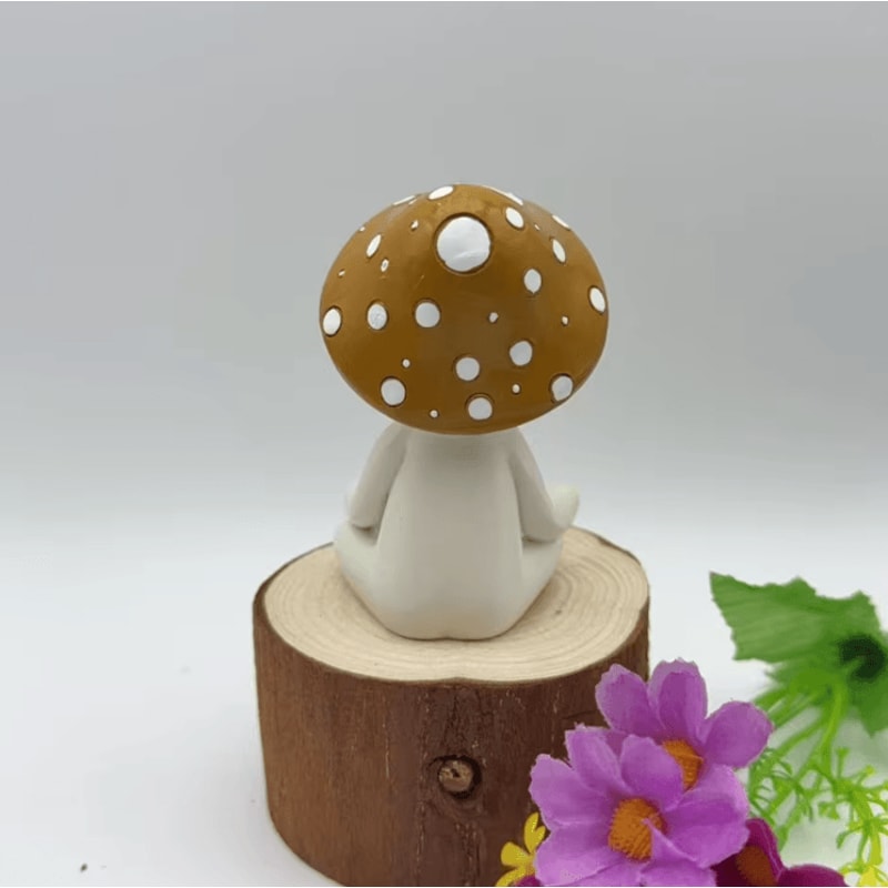 Meditation Yoga Mushroom Figurine Set Cute Resin Desktop Zen Decor 3