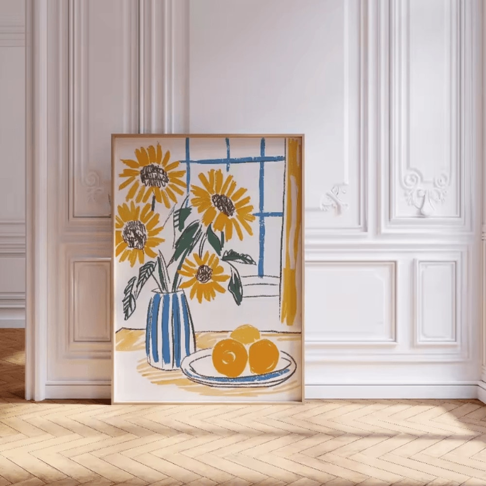 Minimalist Beige Floral Line Canvas Poster Modern Botanical Wall Art Frameless 9