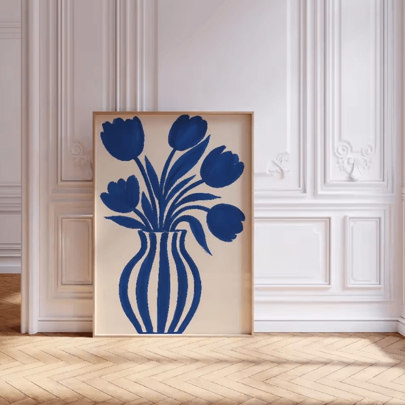 Minimalist Beige Floral Line Canvas Poster Modern Botanical Wall Art Frameless 10