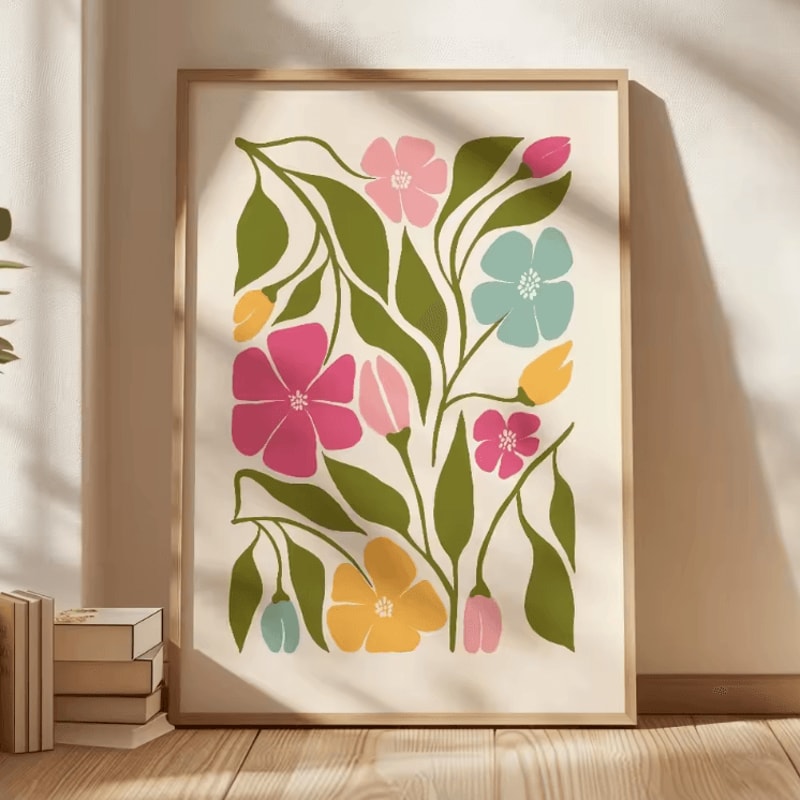 Minimalist Beige Floral Line Canvas Poster Modern Botanical Wall Art Frameless 14