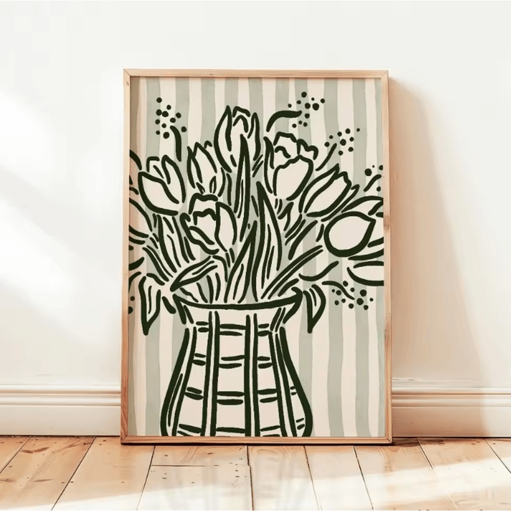 Minimalist Beige Floral Line Canvas Poster Modern Botanical Wall Art Frameless 15