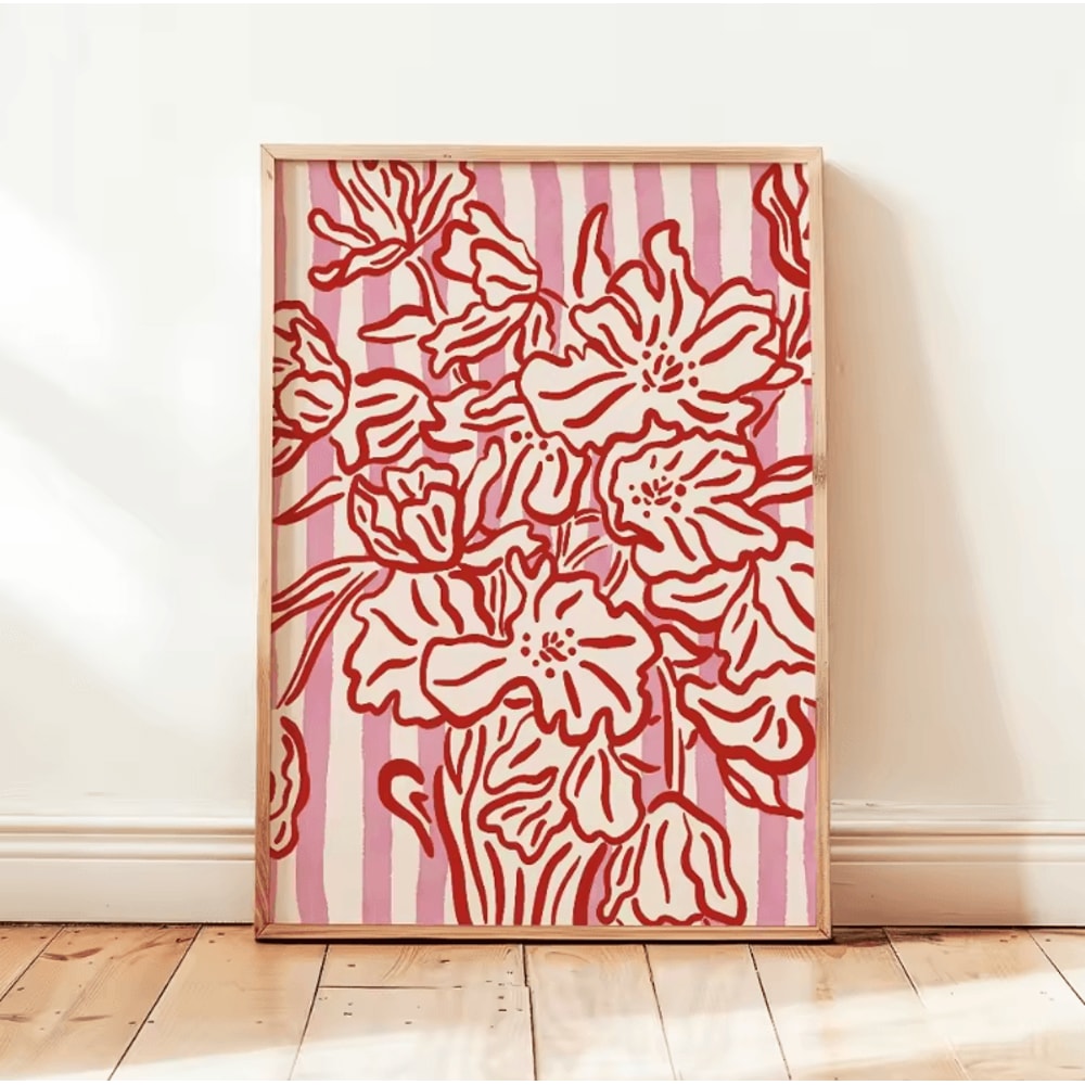 Minimalist Beige Floral Line Canvas Poster Modern Botanical Wall Art Frameless 16