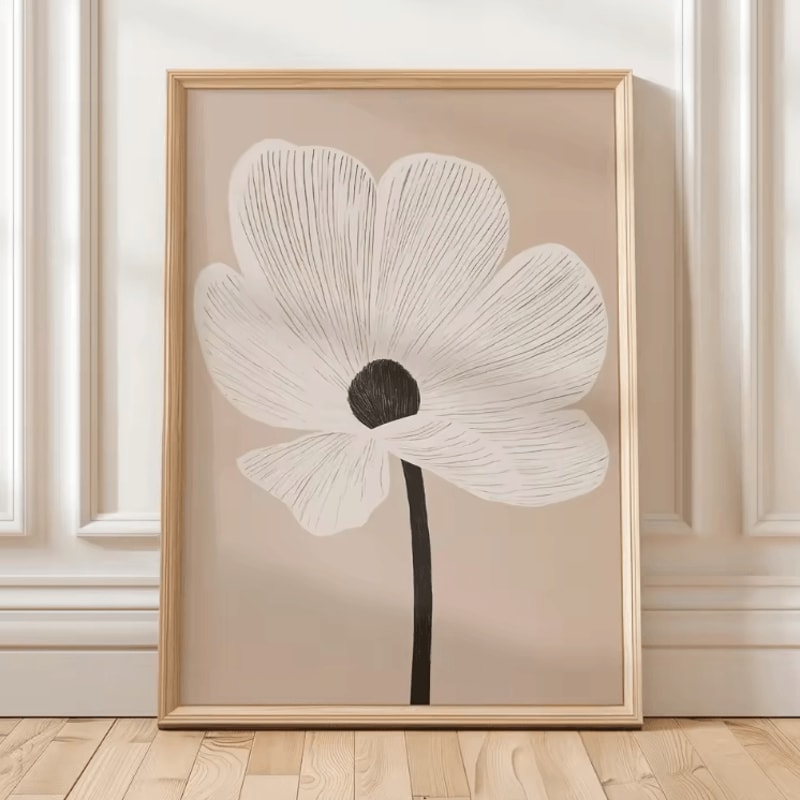 Minimalist Beige Floral Line Canvas Poster Modern Botanical Wall Art Frameless 3