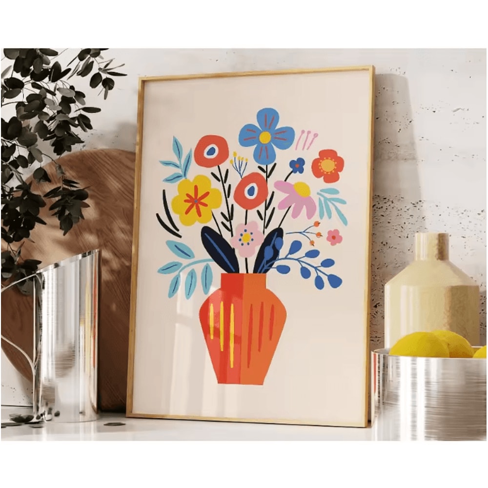 Minimalist Beige Floral Line Canvas Poster Modern Botanical Wall Art Frameless 6