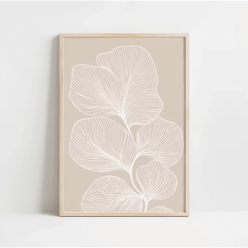 Minimalist Beige Floral Line Canvas Poster Modern Botanical Wall Art Frameless 7