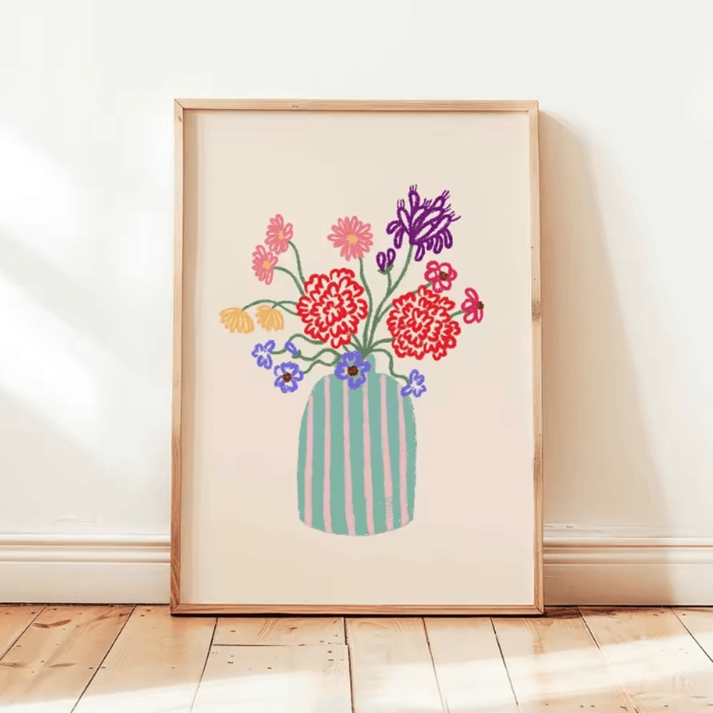 Minimalist Beige Floral Line Canvas Poster Modern Botanical Wall Art Frameless 20