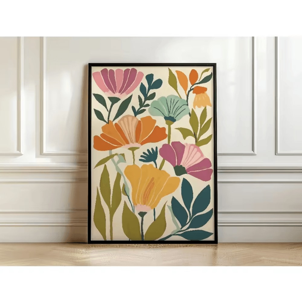 Minimalist Beige Floral Line Canvas Poster Modern Botanical Wall Art Frameless 22