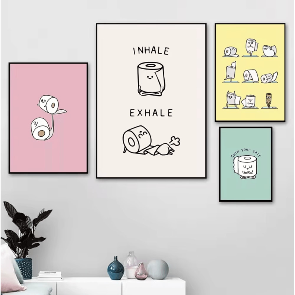 Funny Toilet Paper Yoga Canvas Poster Minimalist Bathroom Wall Art Decor 0