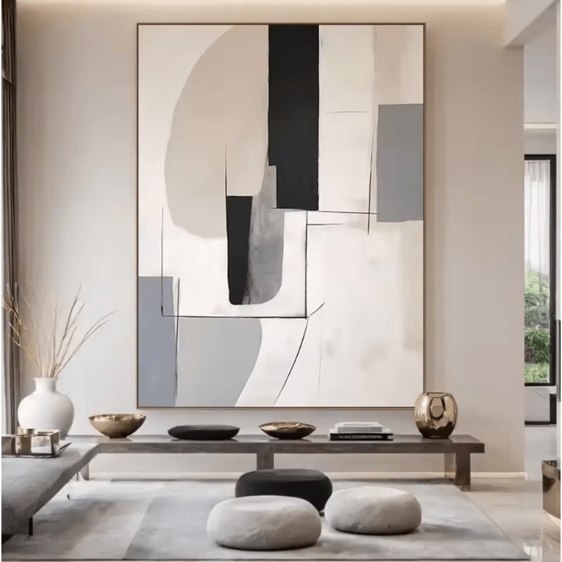 Large Beige Textured Abstract Canvas Minimalist Neutral Wall Art Decor 9