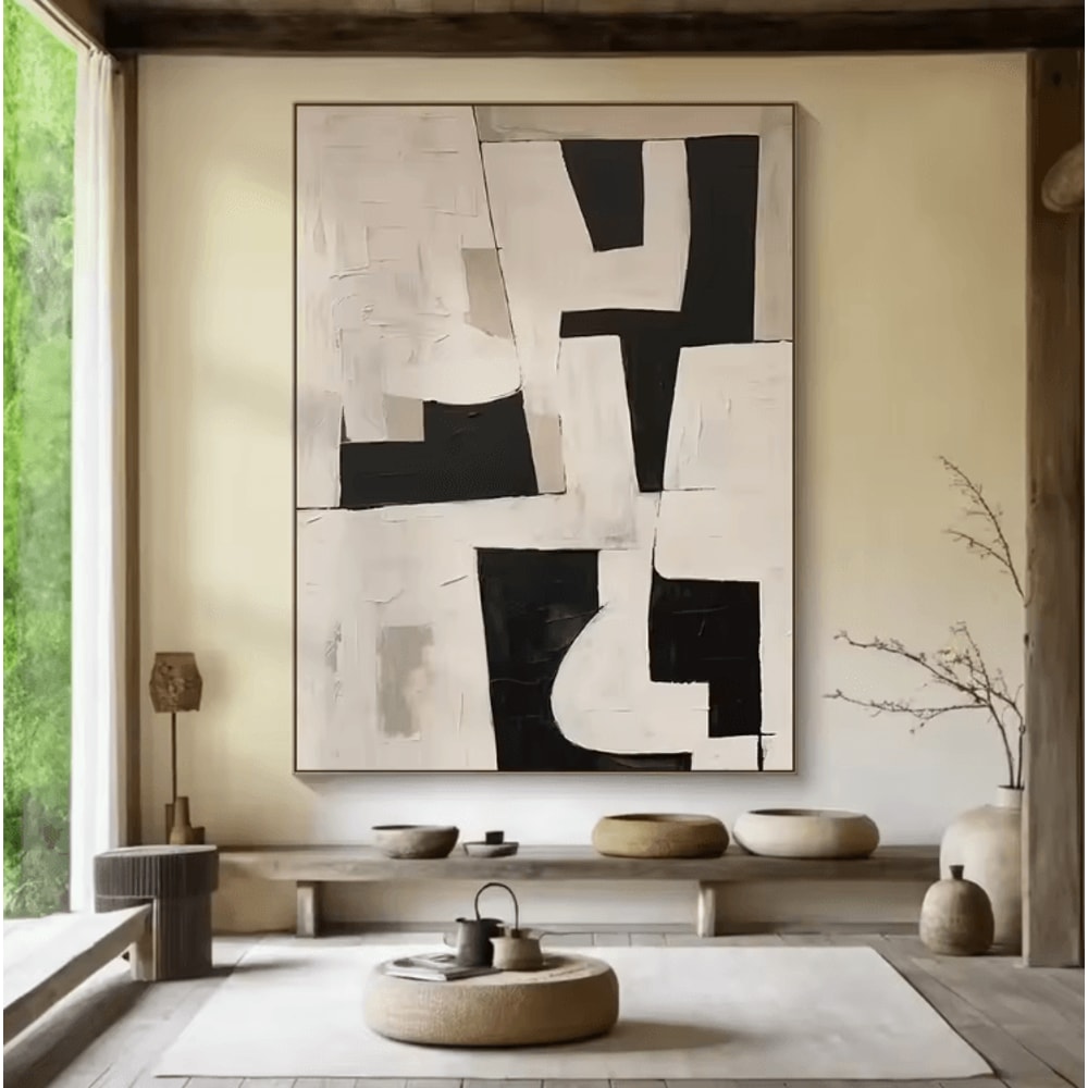 Large Beige Textured Abstract Canvas Minimalist Neutral Wall Art Decor 3