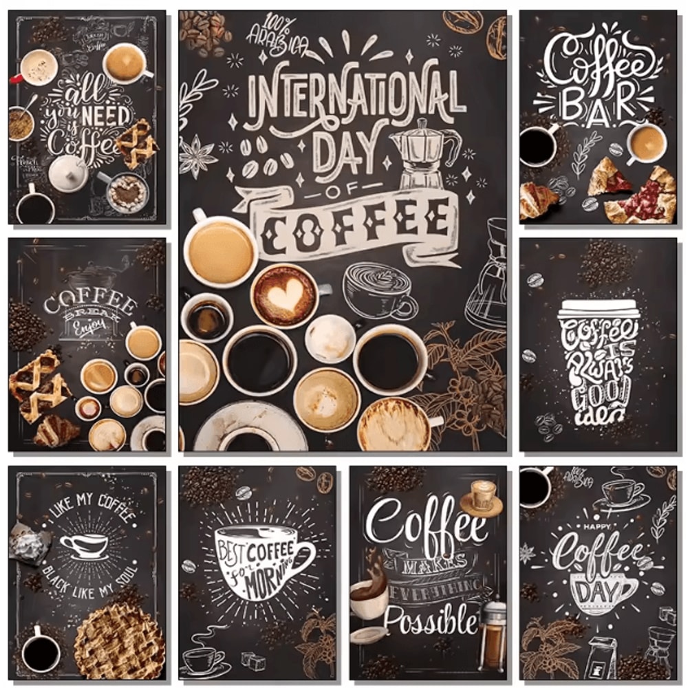 Vintage Coffee Chalkboard Canvas Poster Nordic Cafe Kitchen Wall Art Decor 0