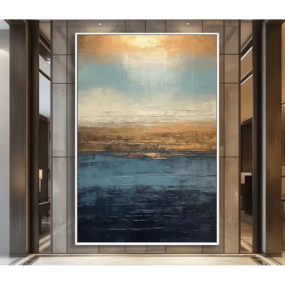 Large Gold Textured Abstract Canvas Handmade Minimalist Wall Art Decor 0