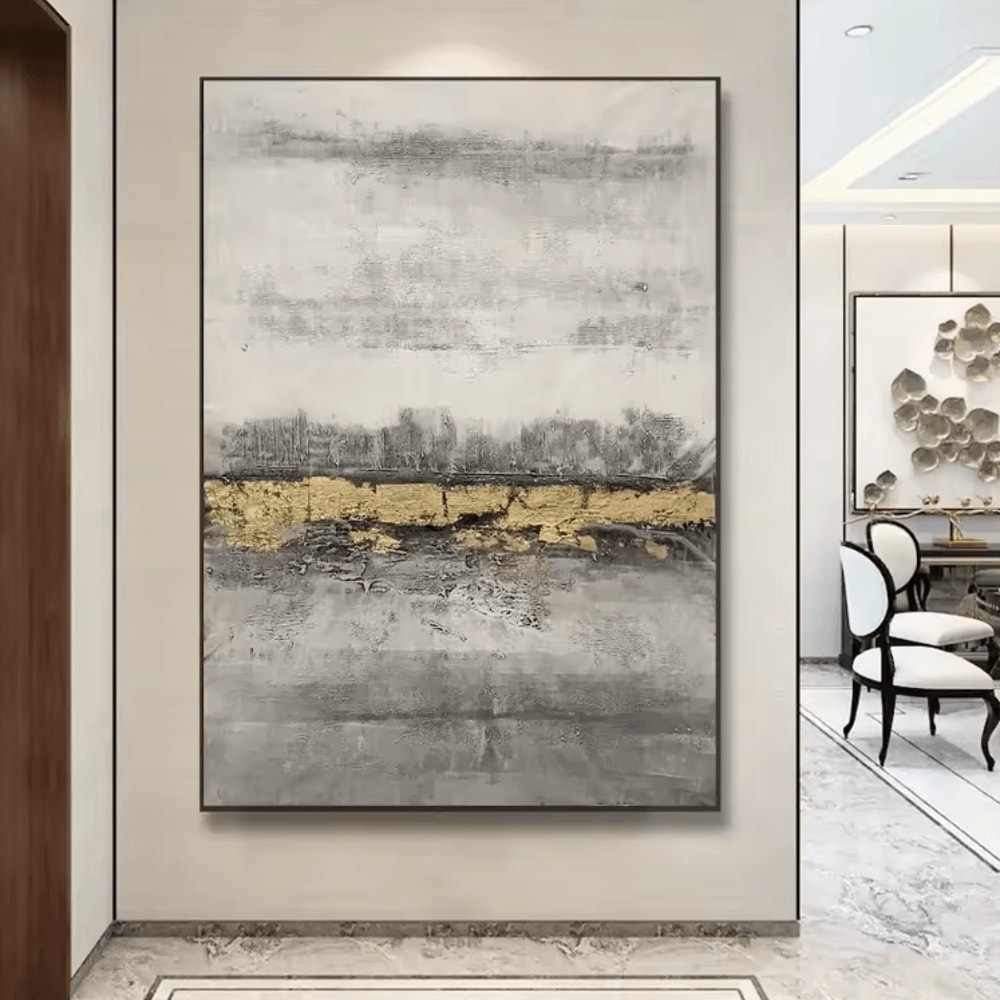 Large Gold Textured Abstract Canvas Handmade Minimalist Wall Art Decor 1