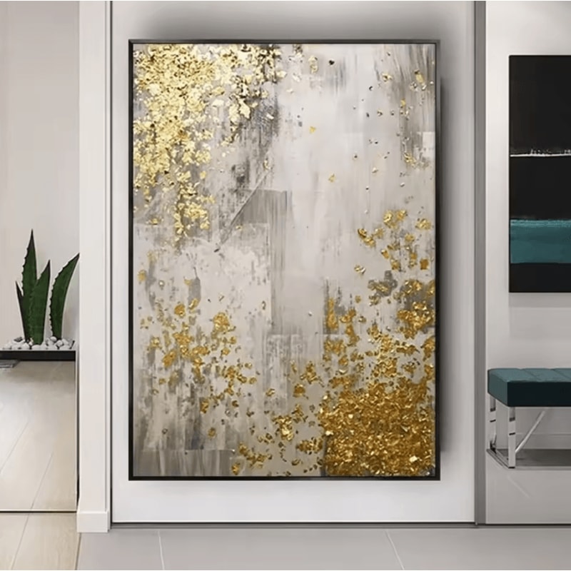 Large Gold Textured Abstract Canvas Handmade Minimalist Wall Art Decor 6
