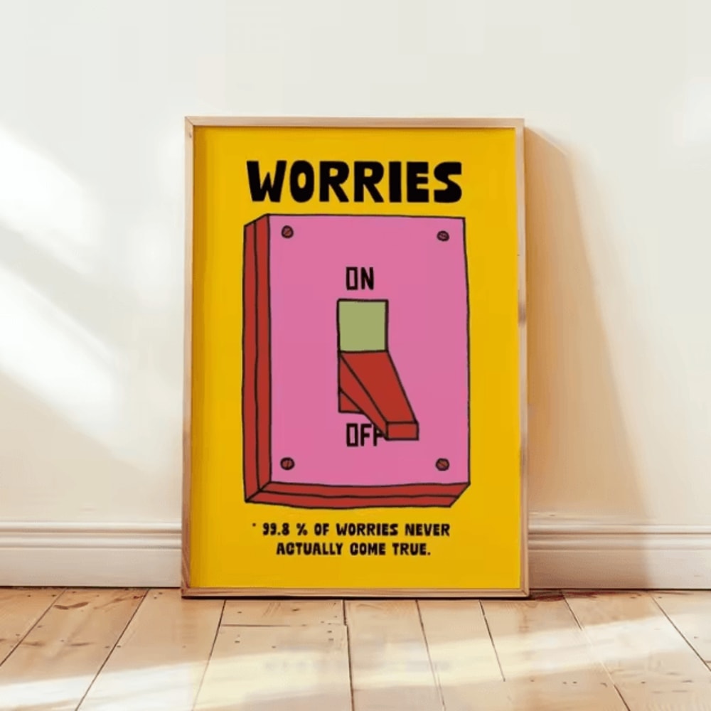 Cartoon Mental Health Switch Poster Funny Toilet Yoga Minimalist Wall Art Frameless 1
