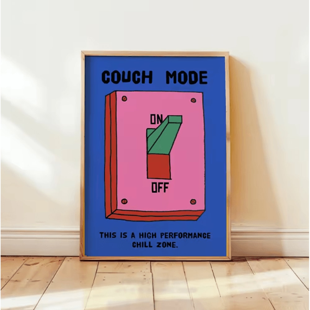 Cartoon Mental Health Switch Poster Funny Toilet Yoga Minimalist Wall Art Frameless 6