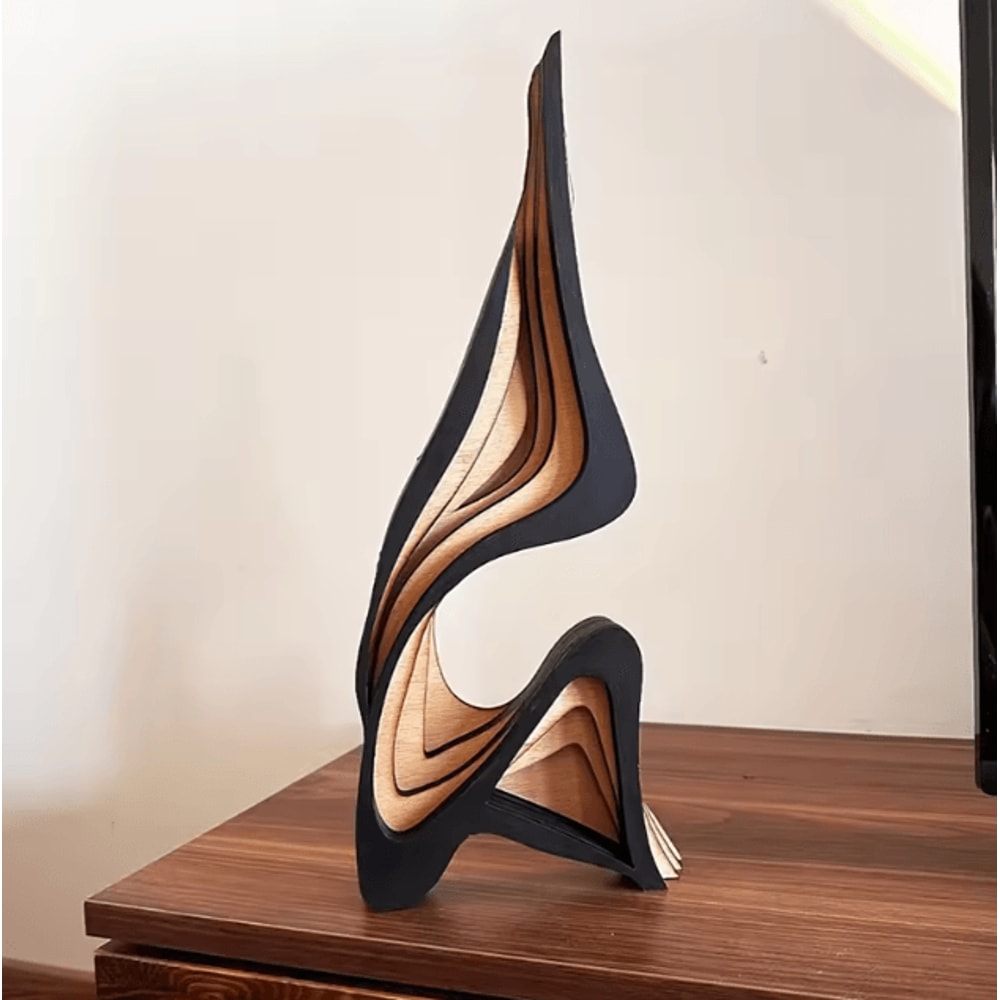Abstract Curved Wooden Sculpture Minimalist Bookshelf Art Decor 0
