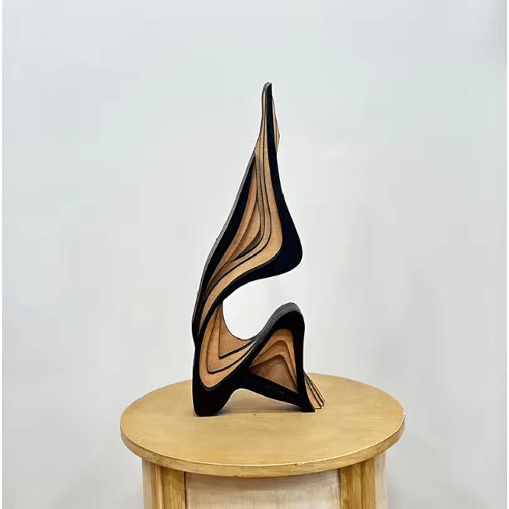 Abstract Curved Wooden Sculpture Minimalist Bookshelf Art Decor 1