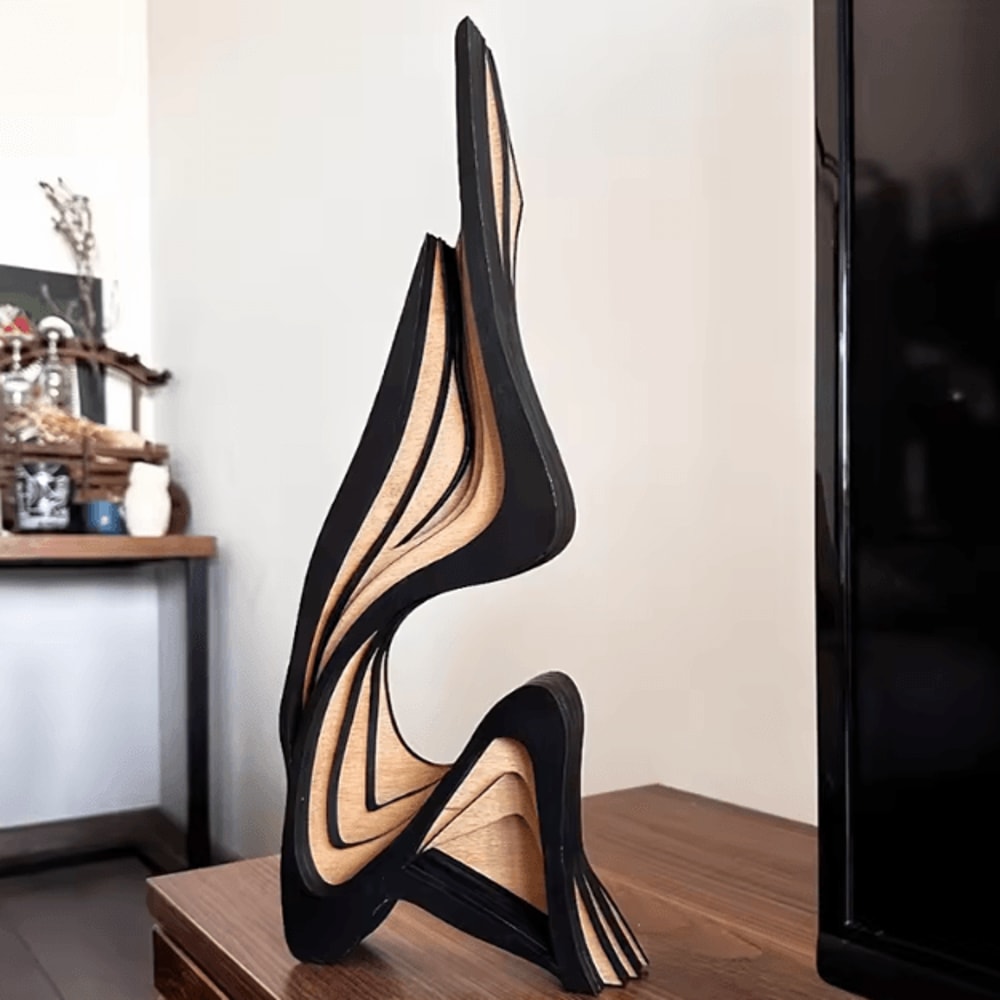Abstract Curved Wooden Sculpture Minimalist Bookshelf Art Decor 2