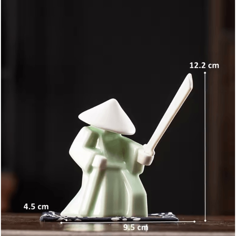 White Ceramic Samurai Figurine Minimalist Geometric Oriental Warrior Decor 0