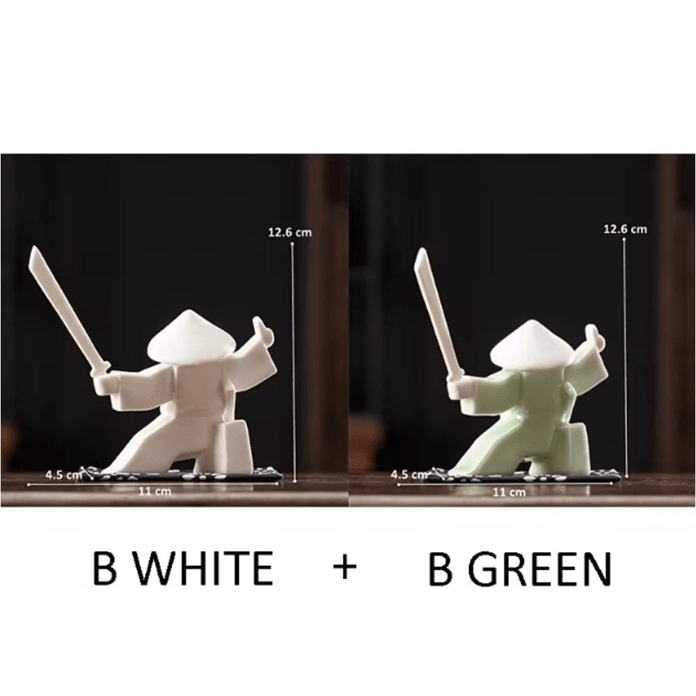 White Ceramic Samurai Figurine Minimalist Geometric Oriental Warrior Decor 9