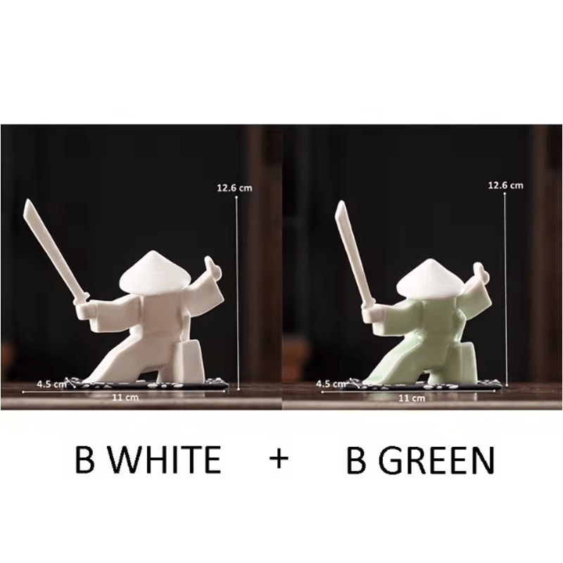 White Ceramic Samurai Figurine Minimalist Geometric Oriental Warrior Decor 9