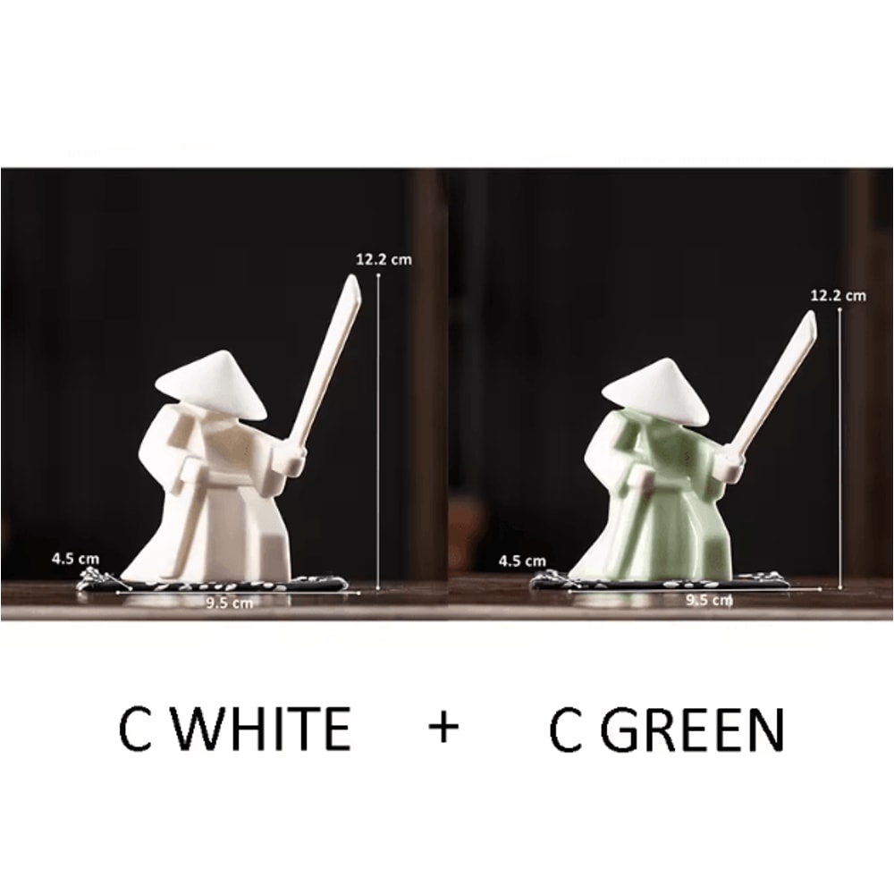 White Ceramic Samurai Figurine Minimalist Geometric Oriental Warrior Decor 10