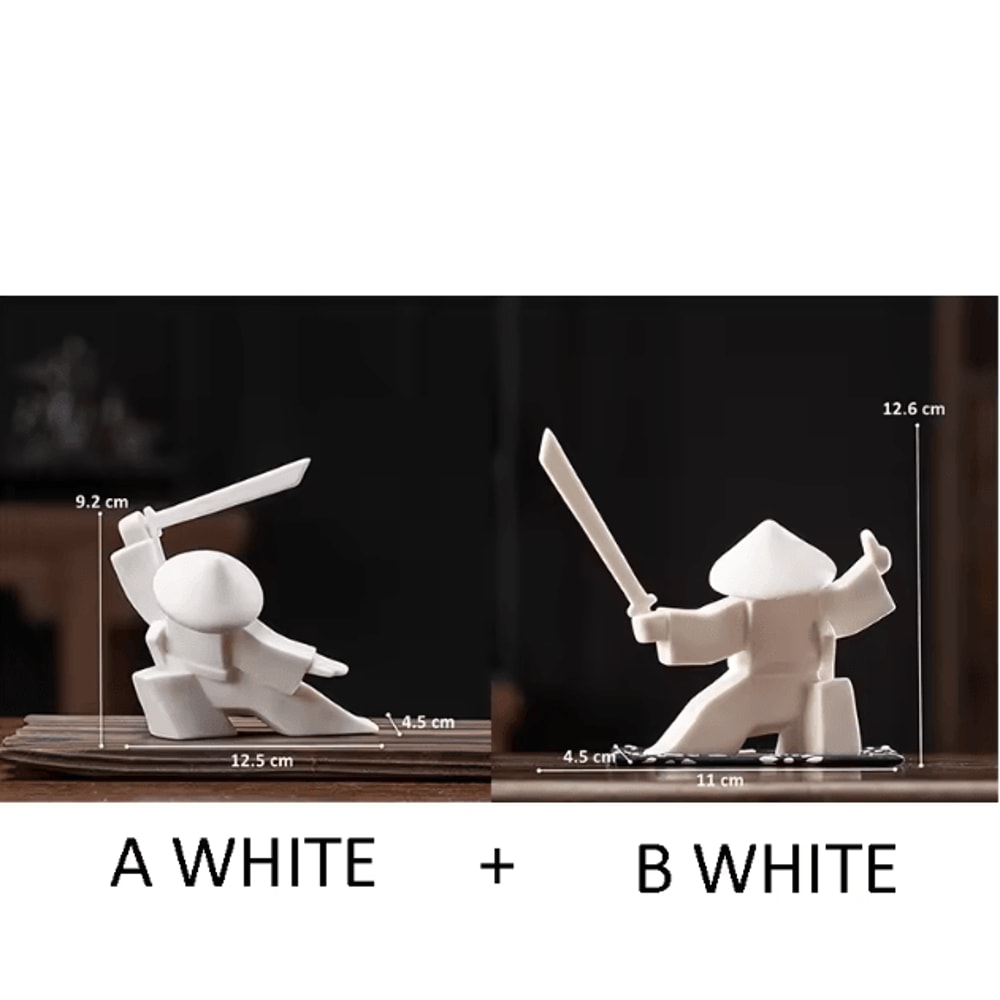 White Ceramic Samurai Figurine Minimalist Geometric Oriental Warrior Decor 12
