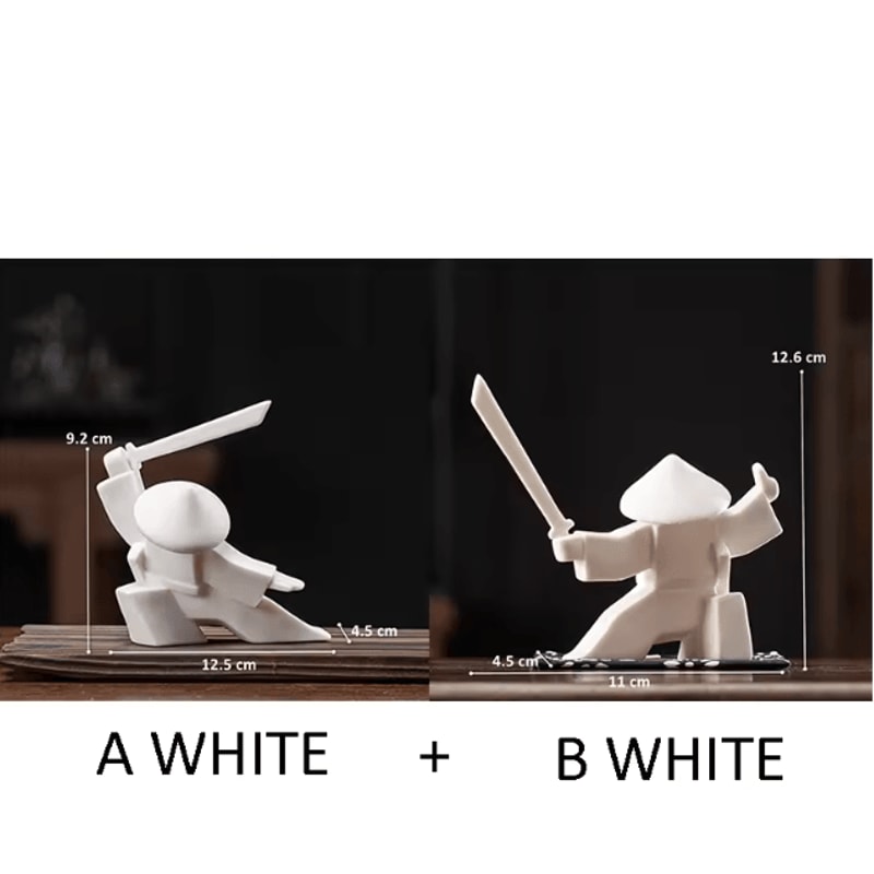 White Ceramic Samurai Figurine Minimalist Geometric Oriental Warrior Decor 12