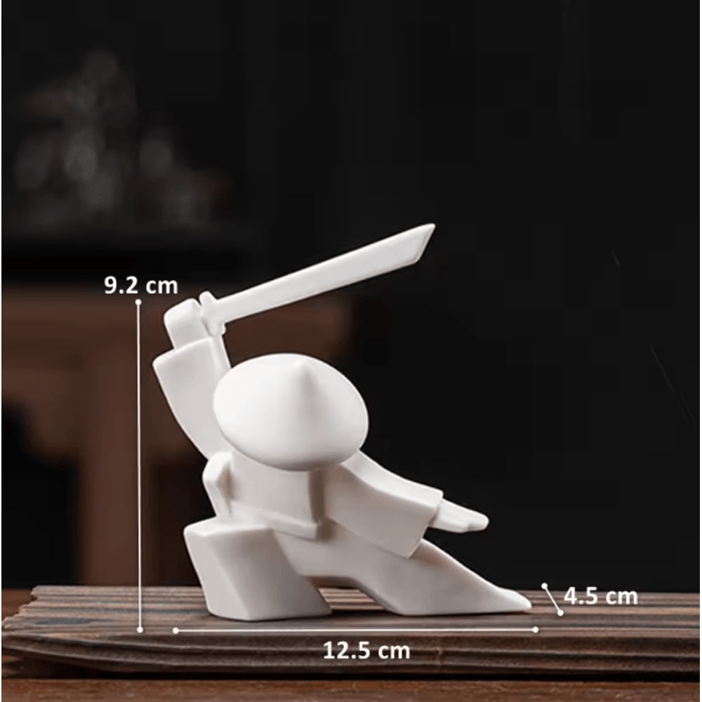 White Ceramic Samurai Figurine Minimalist Geometric Oriental Warrior Decor 1