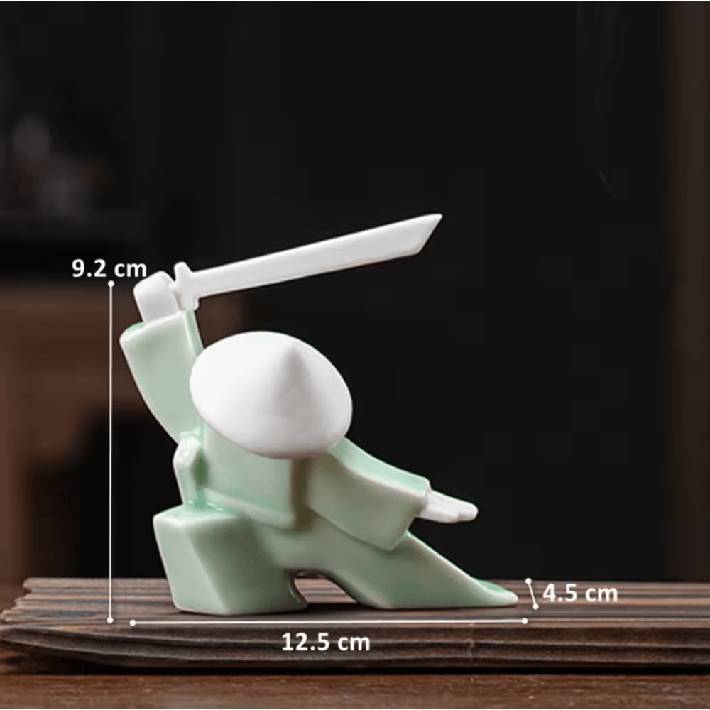 White Ceramic Samurai Figurine Minimalist Geometric Oriental Warrior Decor 2