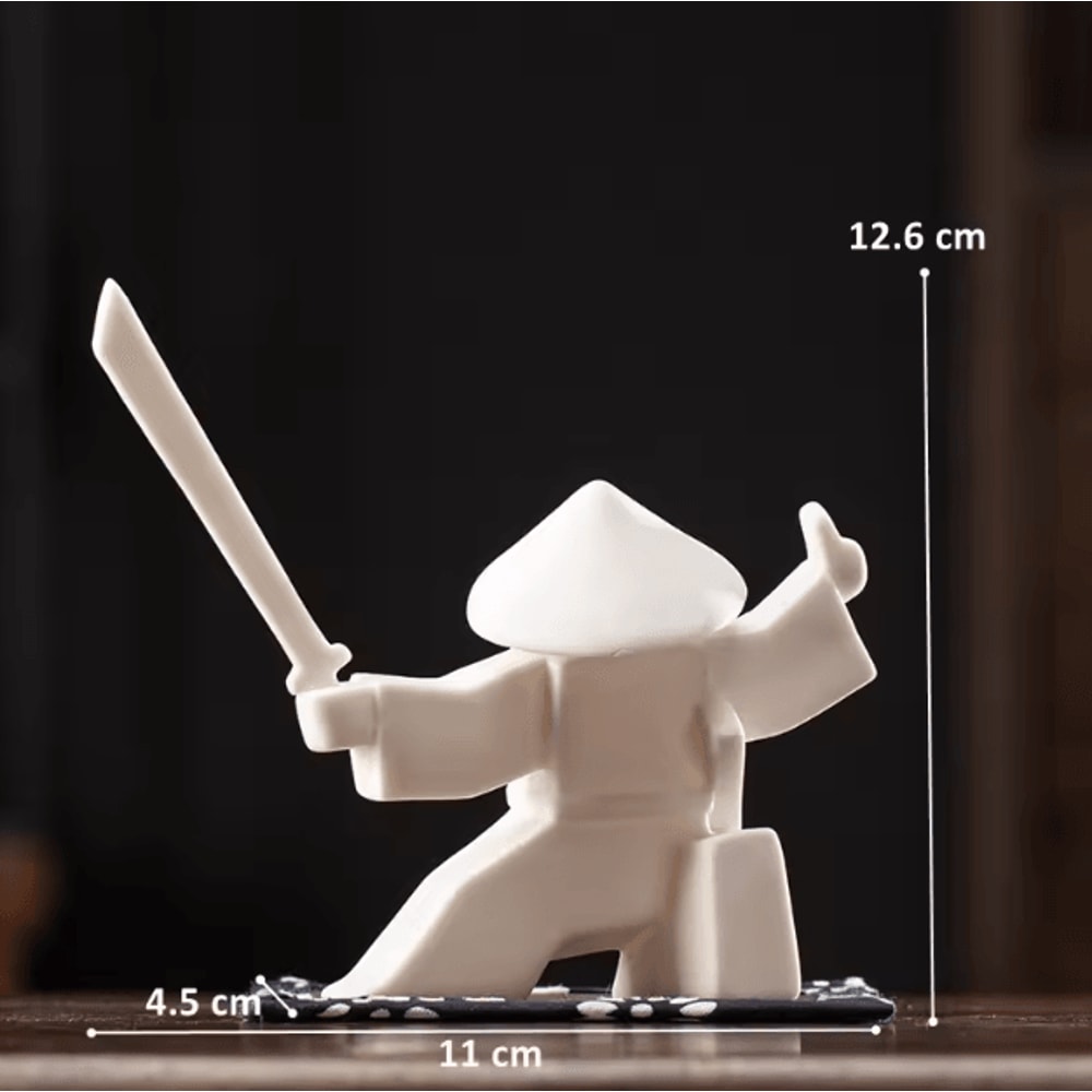 White Ceramic Samurai Figurine Minimalist Geometric Oriental Warrior Decor 3