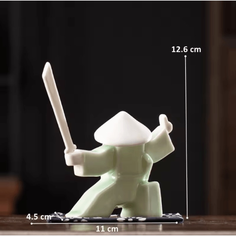 White Ceramic Samurai Figurine Minimalist Geometric Oriental Warrior Decor 4