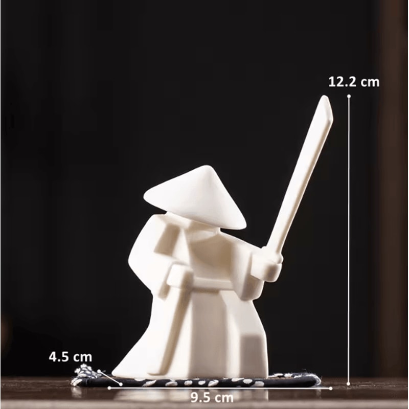 White Ceramic Samurai Figurine Minimalist Geometric Oriental Warrior Decor 5