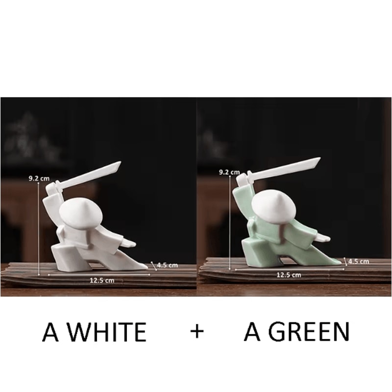 White Ceramic Samurai Figurine Minimalist Geometric Oriental Warrior Decor 8