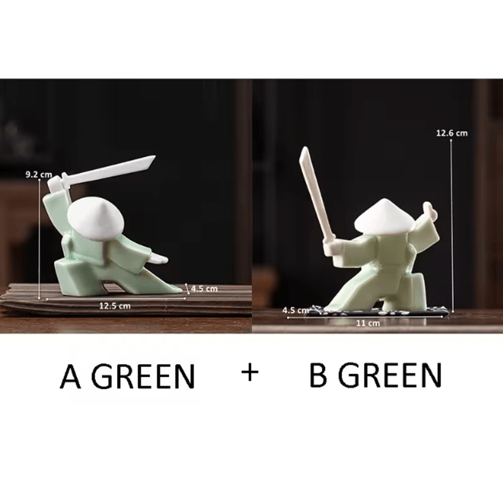 White Ceramic Samurai Figurine Minimalist Geometric Oriental Warrior Decor 13